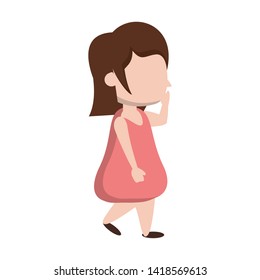 Beautiful girl walking cartoon isolated vector illustration graphic design