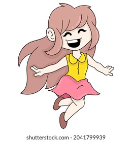 beautiful girl is walking happily when she falls in love, vector illustration art. doodle icon image kawaii.