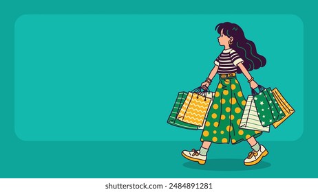 hermosa chica caminando con bolsas de compras