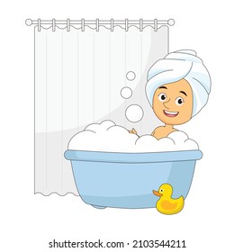 Beautiful Girl Wash In Bath. Washing Woman In Foam. 