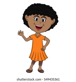 Beautiful girl waving her hand cartoon vector illustration