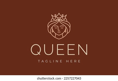 Beautiful Girl Wearing Crown Logo For Wedding, Makeup. Queen Hair Salon Logo Design