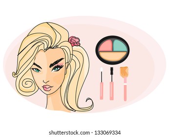 beautiful girl wearing half face makeup