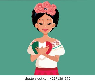 
Beautiful Girl Wearing a Mexican Traditional Outfit Celebrating National Day Vector Illustration. Woman celebrating cinco de mayo and national culture 
