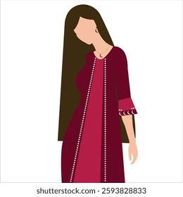 A beautiful girl wearing a pink Ramadan abaya with traditional touches. The abaya features intricate embroidery and delicate details, reflecting the spirit of Ramadan and the rich cultural heritage of