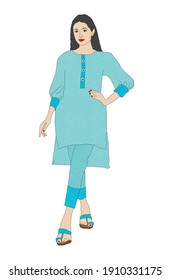 Beautiful girl wearing traditional Pakistani suit shalwar kameez