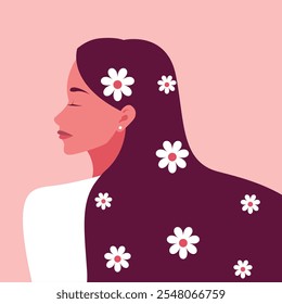 Beautiful girl with white flowers on her hair vector illustration