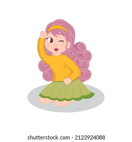 Beautiful Girl Winking And Gesturing Fist On White Background.