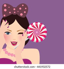 beautiful girl - woman with lollipop and smile 