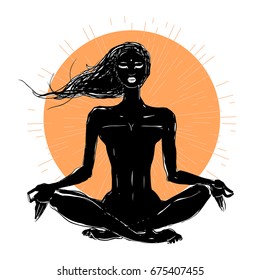 Beautiful girl in yoga pose. Meditation. Vector illustration