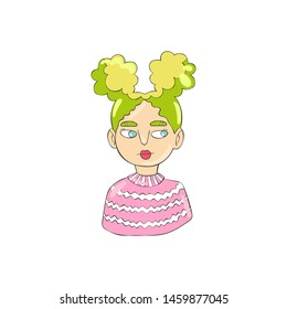 Beautiful girl. Young woman. Cartoon man. Character. Isolated vector object on white background.