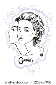 Beautiful girl zodiac sign Gemini on a dot background