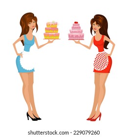Beautiful girls with cake