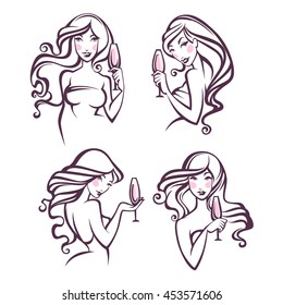 beautiful girls, drinking glass of champagne