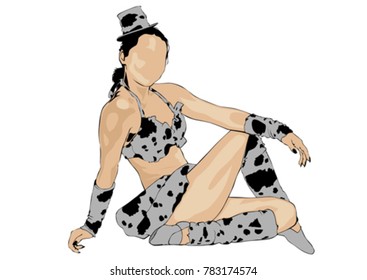 Beautiful girls in fashionable clothes on white background