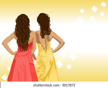 Beautiful girls in formal dresses, also available as an illustration