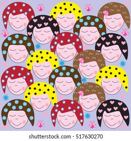 beautiful girls head with hearts and flowers vector illustration
