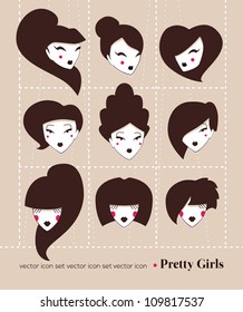 beautiful girls icon set vector illustration eps 10