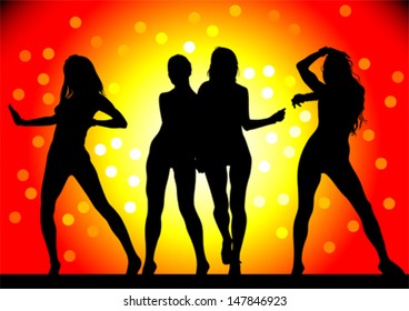 Beautiful girls on stage in the rays of light. Property release is attached to the file