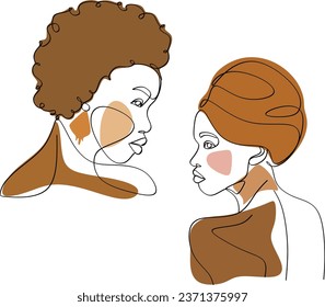 Beautiful girls in one line abstract style and abstract shapes. Vector illustration of an African American woman. Trendy minimalist style