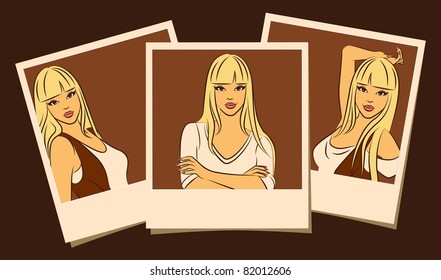 Beautiful girls in photo frames. Vector