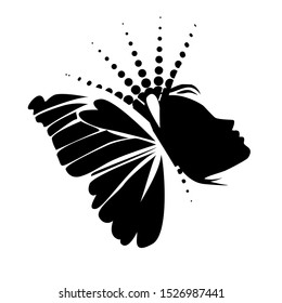 Beautiful girl's profile silhouette with butterflies flying from her hair isolated on white background - vector illustration