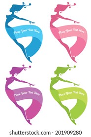 beautiful girls silhouettes and ribbons, collection in different colors