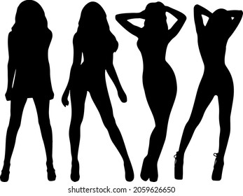 Beautiful girls in a swimsuit in a set. Vector image.