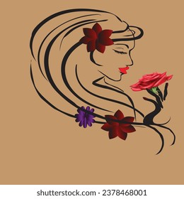 beautiful girls vector with flowers 