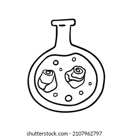 beautiful glass bottle with magic liquid with rosebuds. vector illistration.