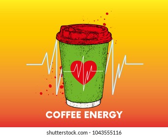 Beautiful glass with coffee. Vector illustration. Ready concept.