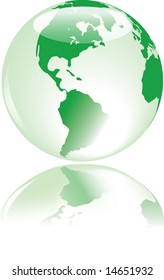 Beautiful glass earth with delicate reflection - vector.  Map from public domain, courtesy of Dave Pape http://www.evl.uic.edu/pape/data/Earth/