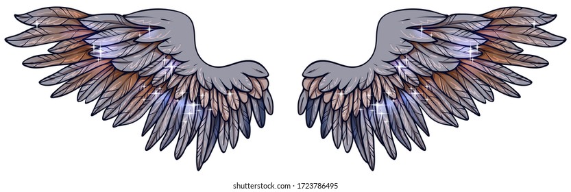 Beautiful glittery grey blue brown eagle wings, vector