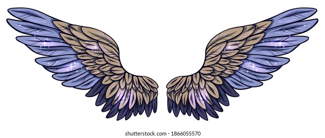 Beautiful glittery magic beige violet vector wings