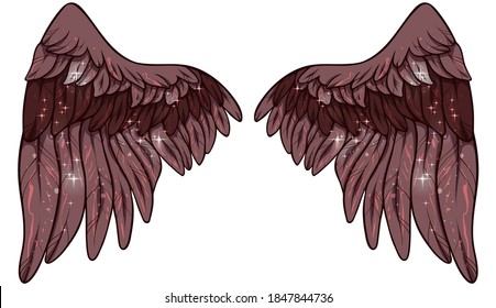 Beautiful glittery magic reddish brown vector wings