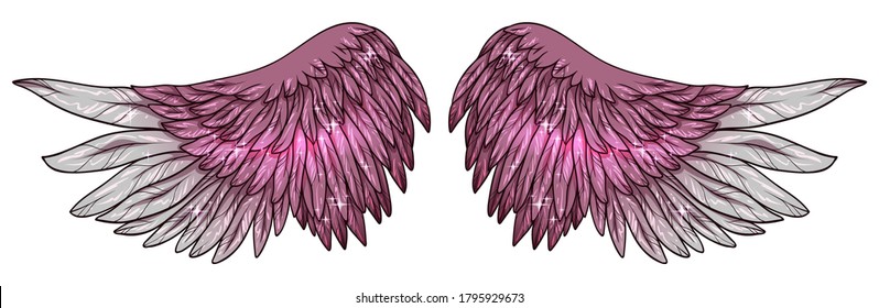 Beautiful glittery pink grey magic flamingo wings, vector, walls background