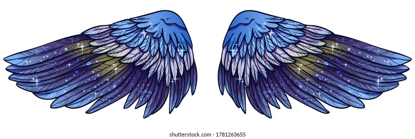 Beautiful glittery shiny magic blue violet vector wings