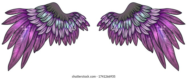 Beautiful glittery violet green vector wings