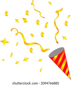 Beautiful gloden and red vector fireworks illustration with golden ribbons and sparkles. 