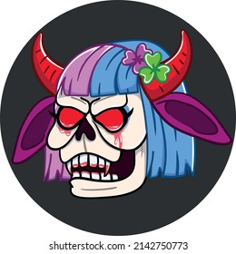 Beautiful gloomy skull of a girl with horns. Vector. isolated from the background
