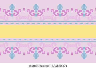 Hermosa obra de arte gloriosa estilo de lujo Clásica con amarillo rosa azul geométrico y patrón de borde sin fisuras de decoración de ornamento de desplazamiento. Diseño fabuloso artístico para el cordón, aguja, seda, alfombra