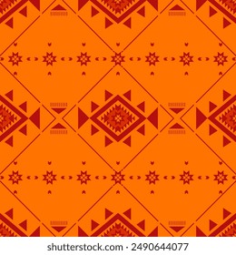Beautiful Glorious Delicate Tribal Embroidery Detailed Geometric Triangle Vintage Art Pattern. Orange Silk Weaves on Fire Marmalade Background Design for Wallpaper Decoration Carpet Props Camping Tent