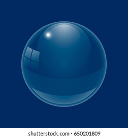 Beautiful glossy ball. A three-dimensional sphere for design. A transparent drop on a colored background. Vector illustration