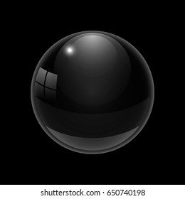 Beautiful glossy ball. A three-dimensional sphere for design. A transparent drop on a colored background. Vector illustration