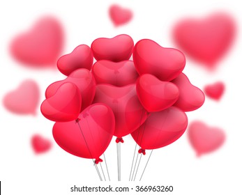 Beautiful glossy balloons in pink heart shape for Happy Valentine's Day celebration.