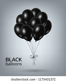 Beautiful glossy black balloons on gray background vector illustration