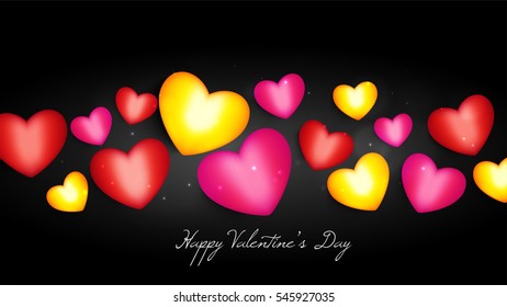 Beautiful glossy Hearts decorated Background, Greeting card or Invitation for Happy Valentine's Day Celebration.