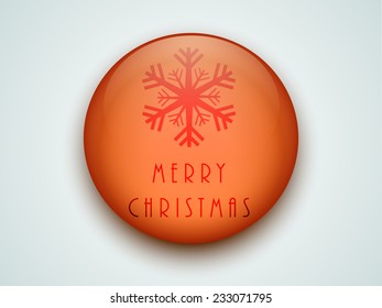 Beautiful glossy icon decorated with snowflake and stylish text for Merry Christmas celebrations.