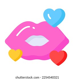 Beautiful glossy lips with love showing kiss icon, premium vector design