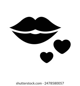 Beautiful glossy lips with love showing kiss icon, premium vector design